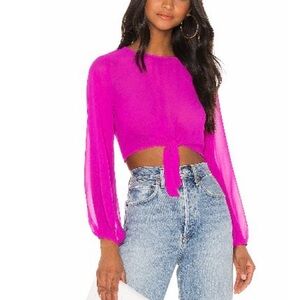 superdown Fuchsia Tie-Front Long Sleeve Crop Top
